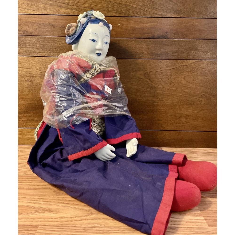 Vintage Chinese Hand Painted Traditional Doll w/Porcelain Head, Hands & Feet 25"